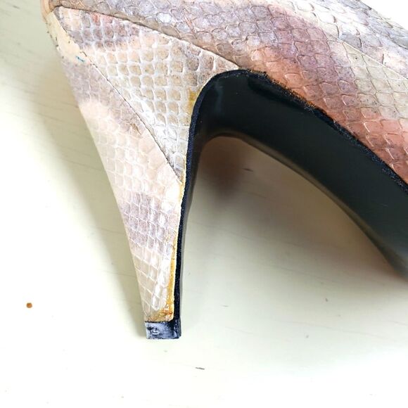 Women's Vintage Unqiue QC Pink Pastel Snake Skin Inspired Short Heels Size 7B - Picture 8 of 12